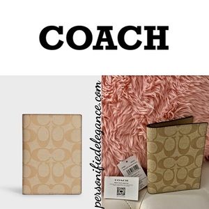 NEW Coach Signature Coated Canvas Light Khaki Chalk Passport Cover Case